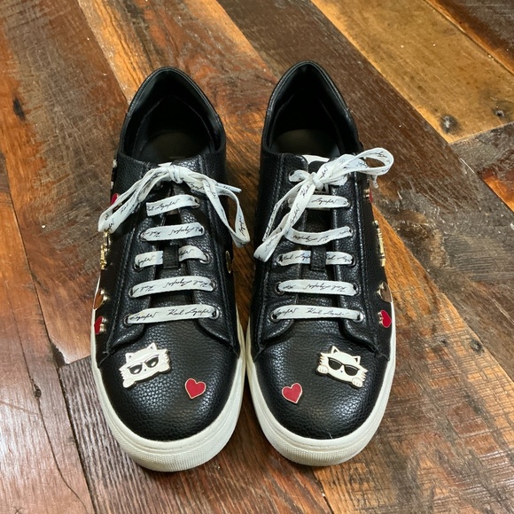 Karl Lagerfeld Paris Cate Pins Lace-Up Platform Sneakers Black Leather Size 10 - Picture 7 of 16